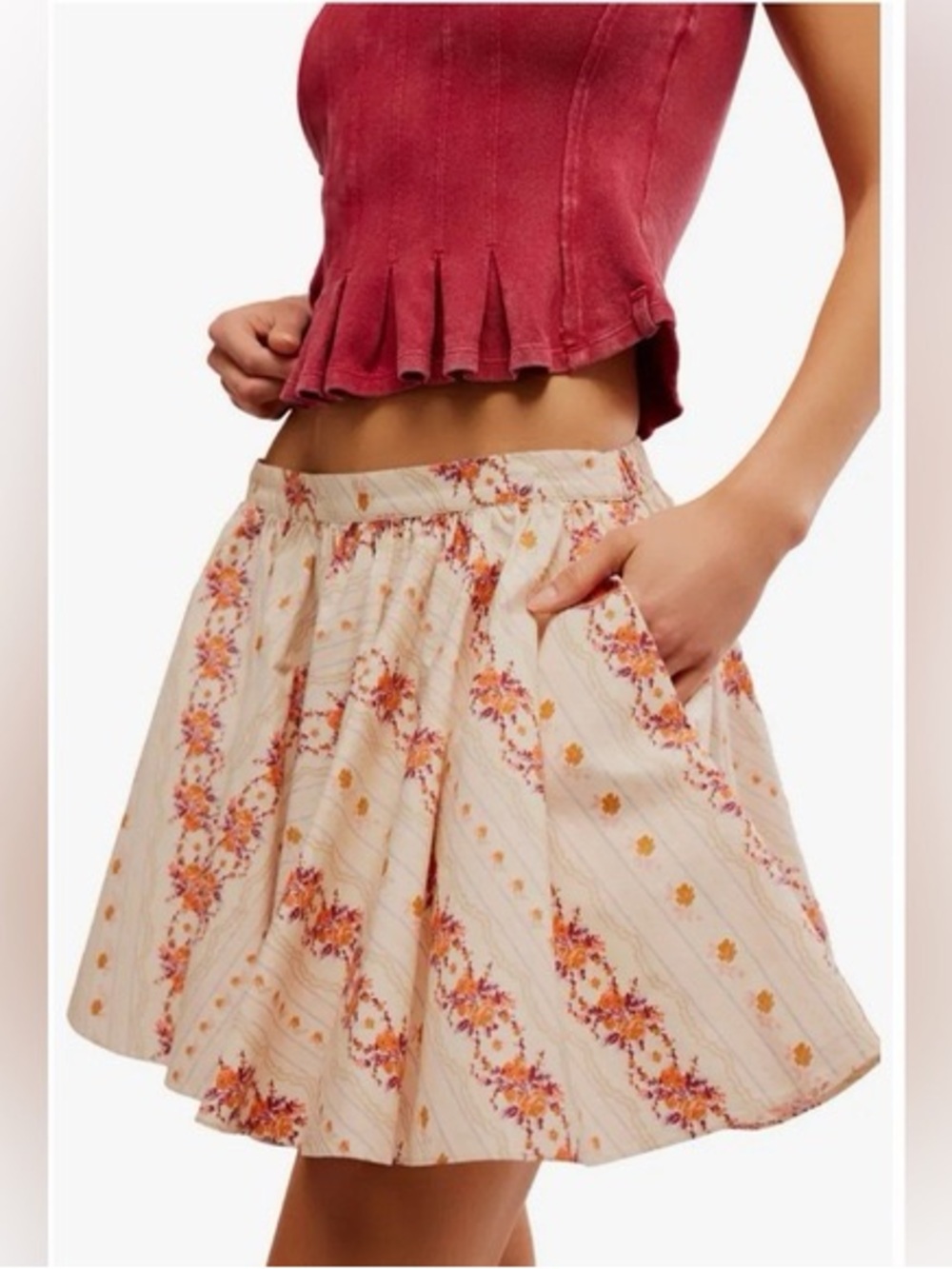 Free People Gaia Printed Skirt Small NWT Cottage Boho Fallcore Coquette Flirty‎
